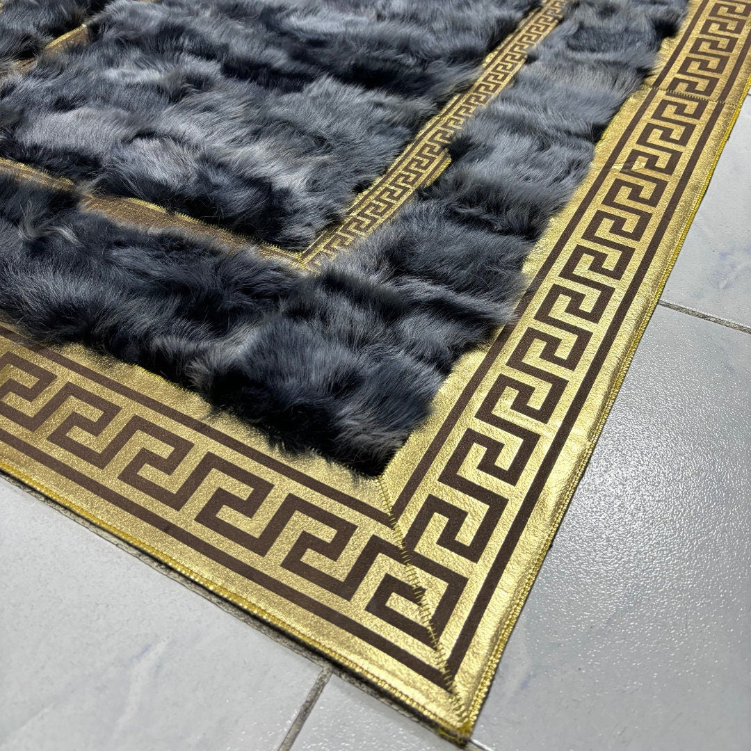 Gray Sheepskin Rug,Gray With Gold Sheepskin Fur Rug,Fluffy Rug,Soft Area Rug,Shaggy  Rug ,Rug for Living Room,Modern Plush Area Rug,Wool Rug