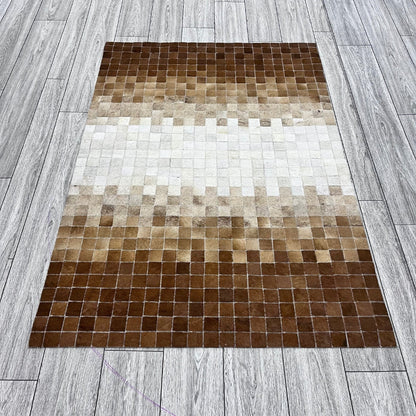 Natural Brown & White Cowhide Rug - Real Handmade Rugs, Customizable Patchwork Rugs for Bedroom Decor