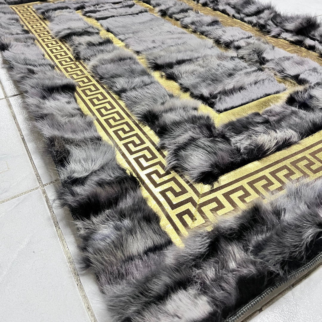 Gray Sheepskin Rug,Natural Soft Gray With Gold Sheepskin Fur Rug,Fluffy Rug,Soft Area Rug,Sheepskin Carpet,Rug for Living Room,Wool Rug