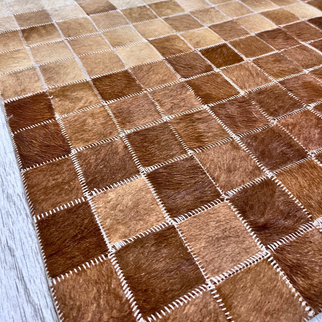 Natural Brown & White Cowhide Rug - Real Handmade Rugs, Customizable Patchwork Rugs for Bedroom Decor