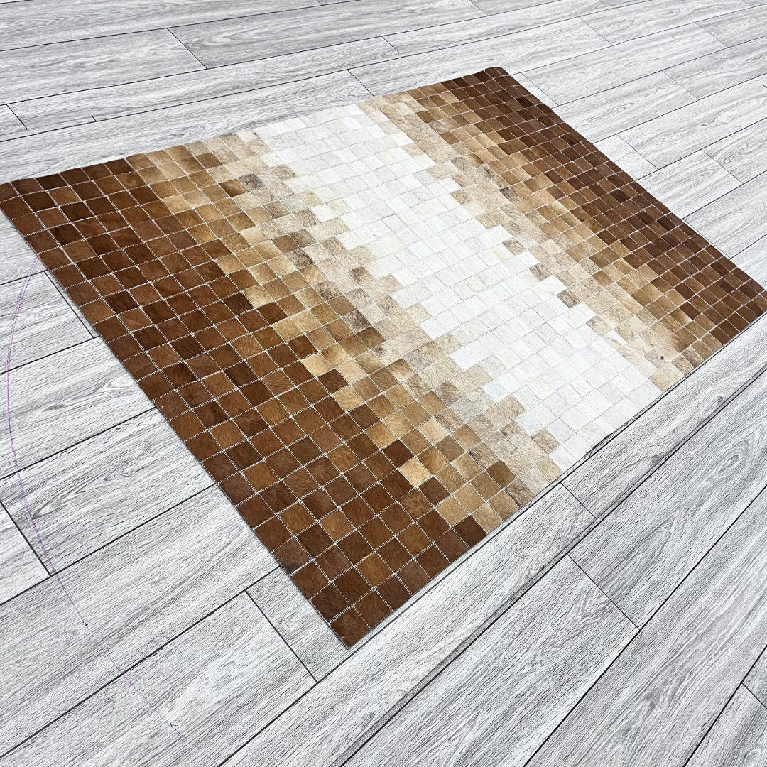 Natural Brown & White Cowhide Rug - Real Handmade Rugs, Customizable Patchwork Rugs for Bedroom Decor