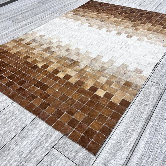 Natural Brown & White Cowhide Rug - Real Handmade Rugs, Customizable Patchwork Rugs for Bedroom Decor