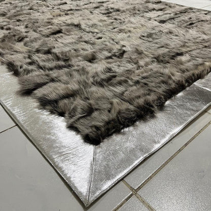 Gray Sheepskin Rug,Black With Sİlver Sheepskin Fur Rug,Fluffy Rug,Soft Area Rug,Shaggy  Rug ,Rug for Living Room,Wool Rug,Sheepskin Carpet