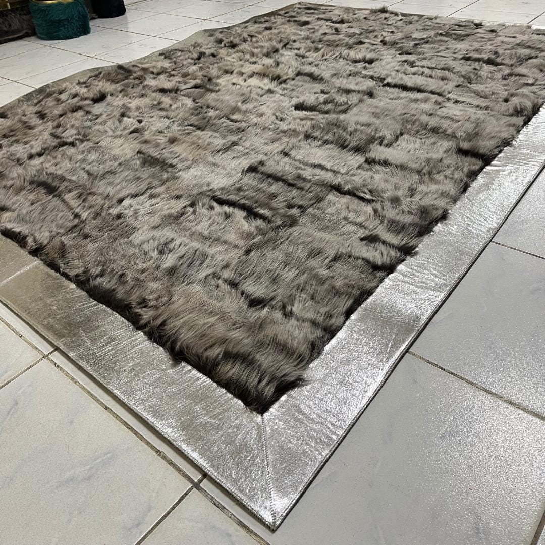 Gray Sheepskin Rug,Black With Sİlver Sheepskin Fur Rug,Fluffy Rug,Soft Area Rug,Shaggy  Rug ,Rug for Living Room,Wool Rug,Sheepskin Carpet