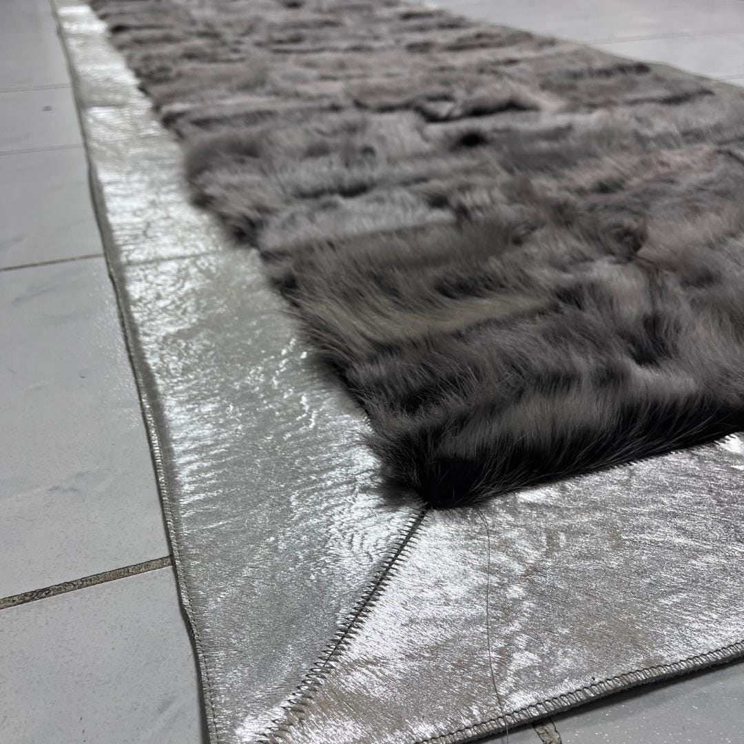 Gray Sheepskin Rug,Black With Sİlver Sheepskin Fur Rug,Fluffy Rug,Soft Area Rug,Shaggy  Rug ,Rug for Living Room,Wool Rug,Sheepskin Carpet