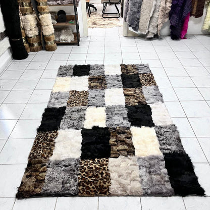 Multicolor Sheepskin Rug, Handmade 100% Natural Sheepskin Patchwork Rug, Genuine Icelandic Sheepskin Rug, Plush Area Rug for Living Room